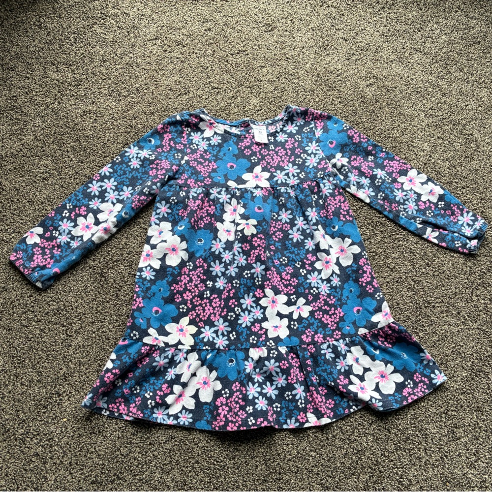 FINAL SALE 3/31/26 Carter’s Blue/Pink Floral Long Sleeve Dress, Size 3T